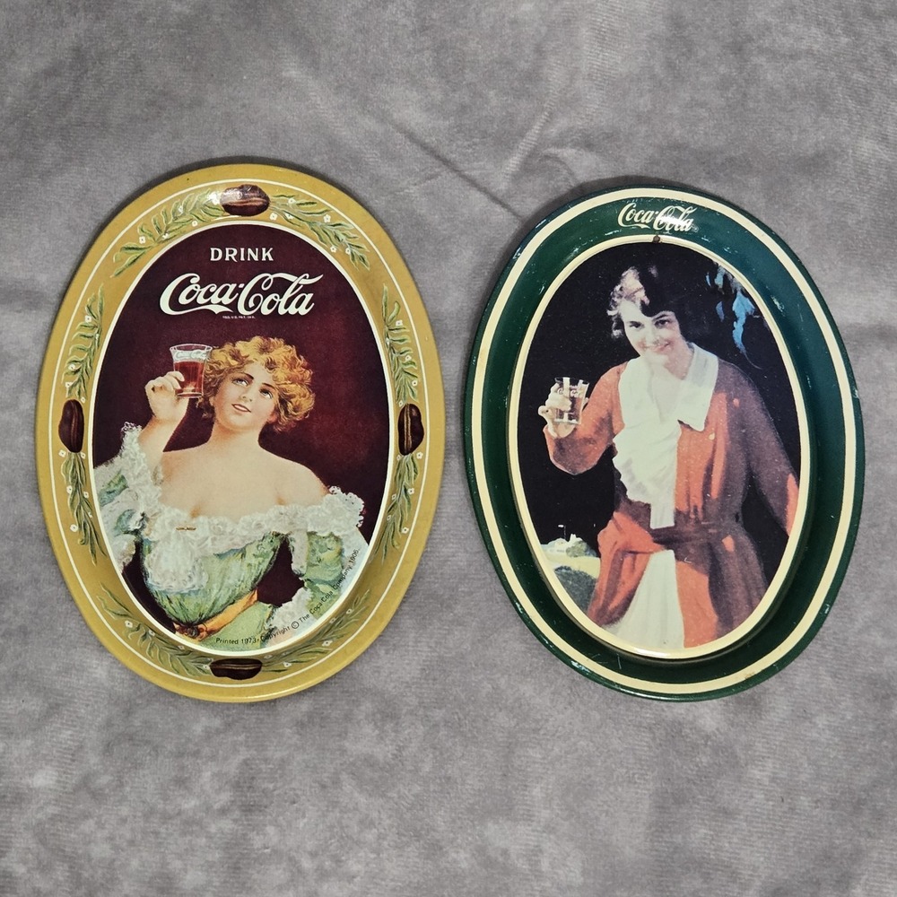 Vintage Coca-Cola Oval Mini Tin Tip Trays 6in x 4.5in Lot Of 2
